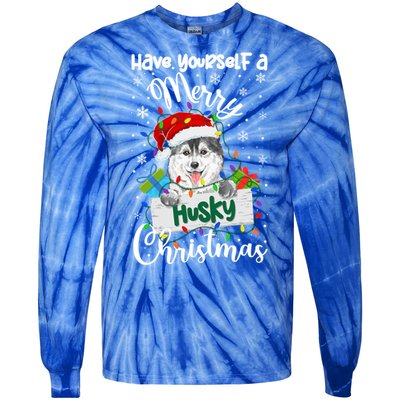 Merry Husky Christmas Siberian Husky Xmas Party Gift Tie-Dye Long Sleeve Shirt