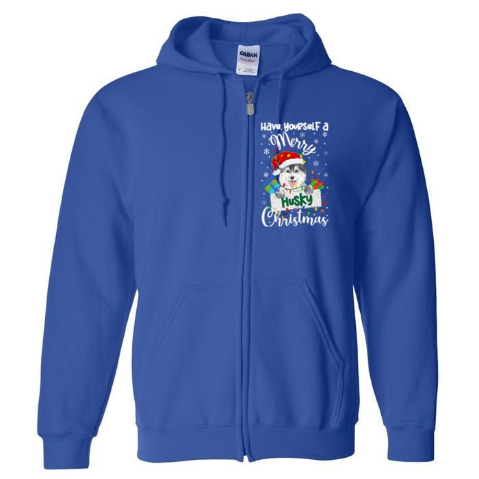 Merry Husky Christmas Siberian Husky Xmas Party Gift Full Zip Hoodie