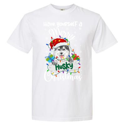 Merry Husky Christmas Siberian Husky Xmas Party Gift Garment-Dyed Heavyweight T-Shirt