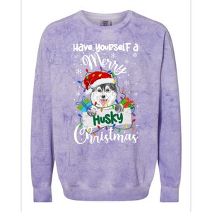 Merry Husky Christmas Siberian Husky Xmas Party Gift Colorblast Crewneck Sweatshirt