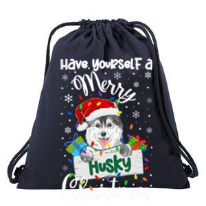 Merry Husky Christmas Siberian Husky Xmas Party Gift Drawstring Bag