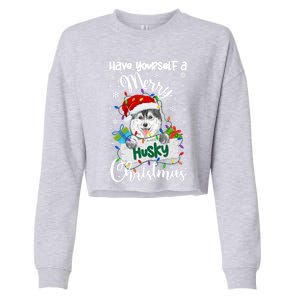 Merry Husky Christmas Siberian Husky Xmas Party Gift Cropped Pullover Crew