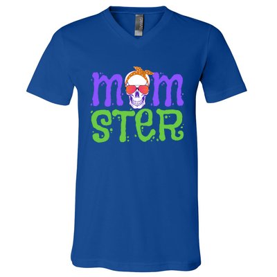 Momster Halloween Costume Skull Mama Monster Trick Or Treat Cool Gift V-Neck T-Shirt