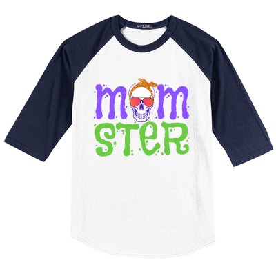 Momster Halloween Costume Skull Mama Monster Trick Or Treat Cool Gift Baseball Sleeve Shirt