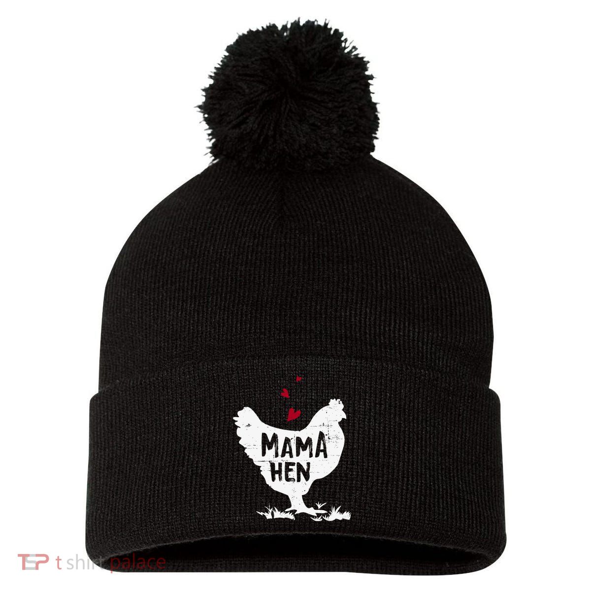 Mama Hen Chicken Funny Farmer Hen Chicken Mama Pom Pom 12in Knit Beanie