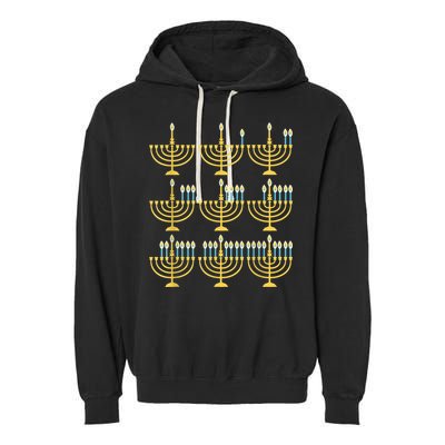 Menorah Hanukkah Challah Days Funny Pajama Family Matching Garment-Dyed Fleece Hoodie
