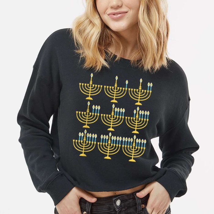 Menorah Hanukkah Challah Days Funny Pajama Family Matching Cropped Pullover Crew