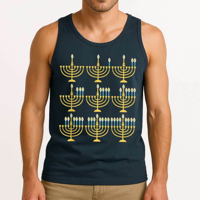 Menorah Hanukkah Challah Days Funny Pajama Family Matching Tank Top