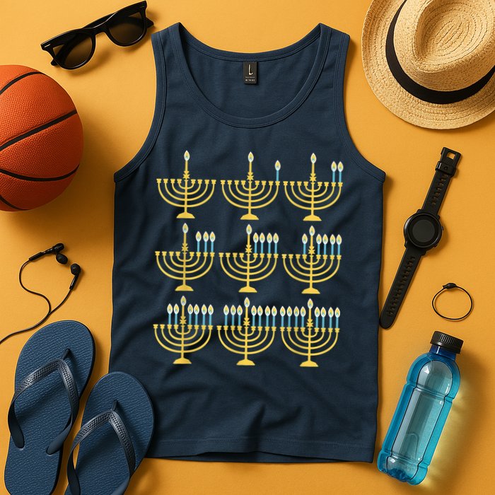 Menorah Hanukkah Challah Days Funny Pajama Family Matching Tank Top
