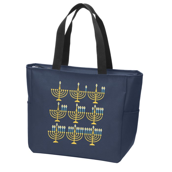 Menorah Hanukkah Challah Days Funny Pajama Family Matching Zip Tote Bag