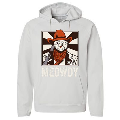 Meowdy Howdy Cat Kitten Country Western Yeehaw Performance Fleece Hoodie