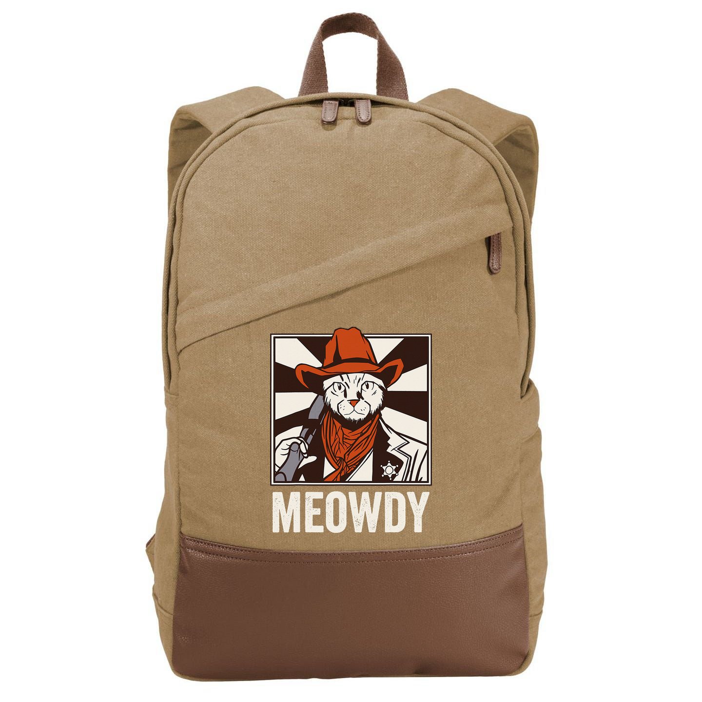 Meowdy Howdy Cat Kitten Country Western Yeehaw Cotton Canvas Backpack