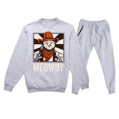 Meowdy Howdy Cat Kitten Country Western Yeehaw Premium Crewneck Sweatsuit Set