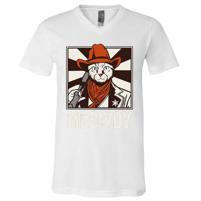 Meowdy Howdy Cat Kitten Country Western Yeehaw V-Neck T-Shirt