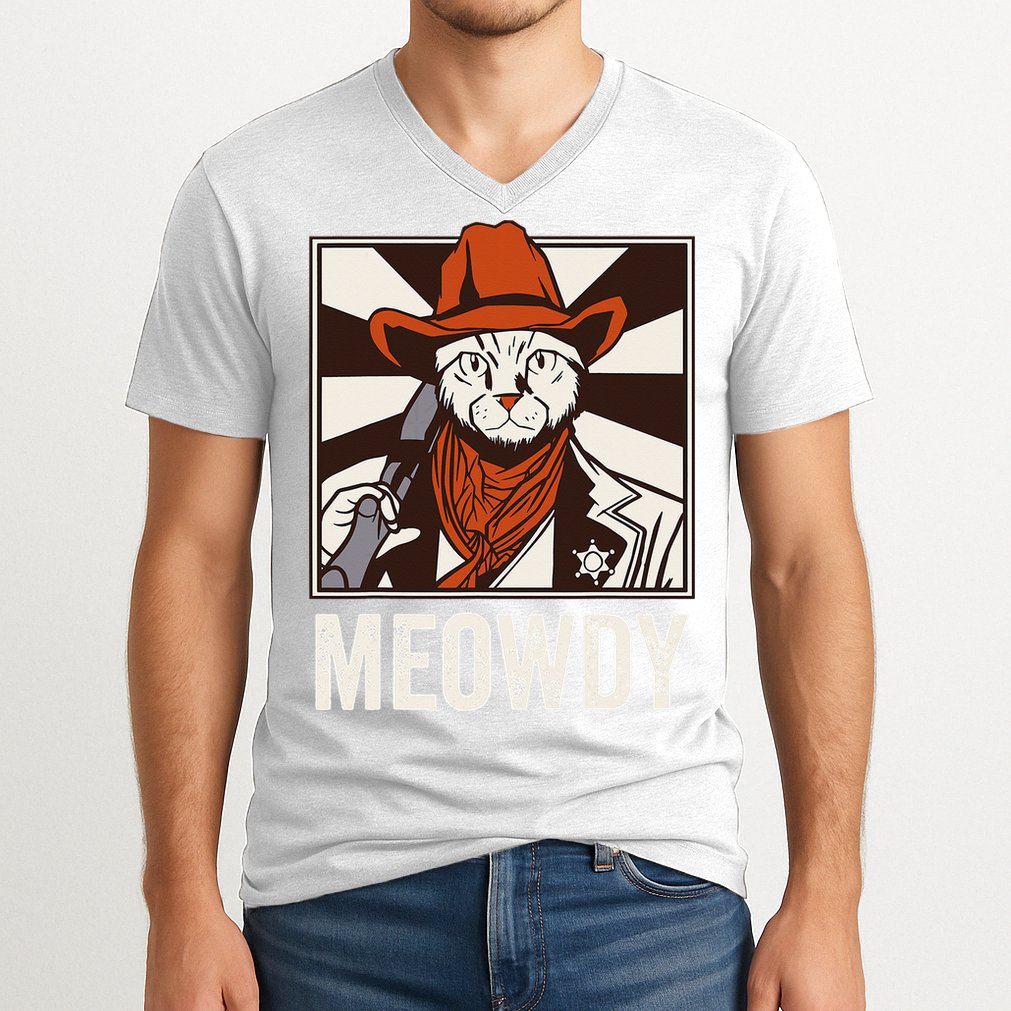 Meowdy Howdy Cat Kitten Country Western Yeehaw V-Neck T-Shirt