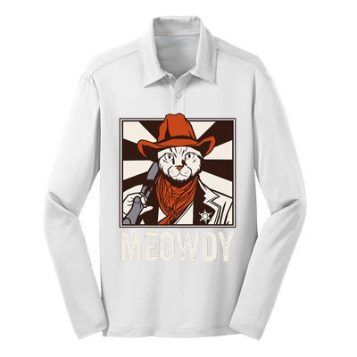 Meowdy Howdy Cat Kitten Country Western Yeehaw Silk Touch Performance Long Sleeve Polo