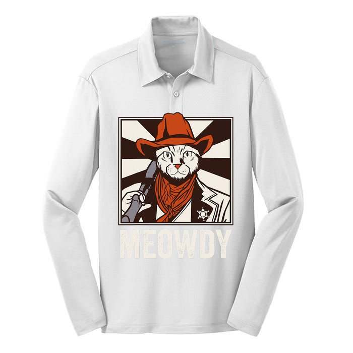 Meowdy Howdy Cat Kitten Country Western Yeehaw Silk Touch Performance Long Sleeve Polo