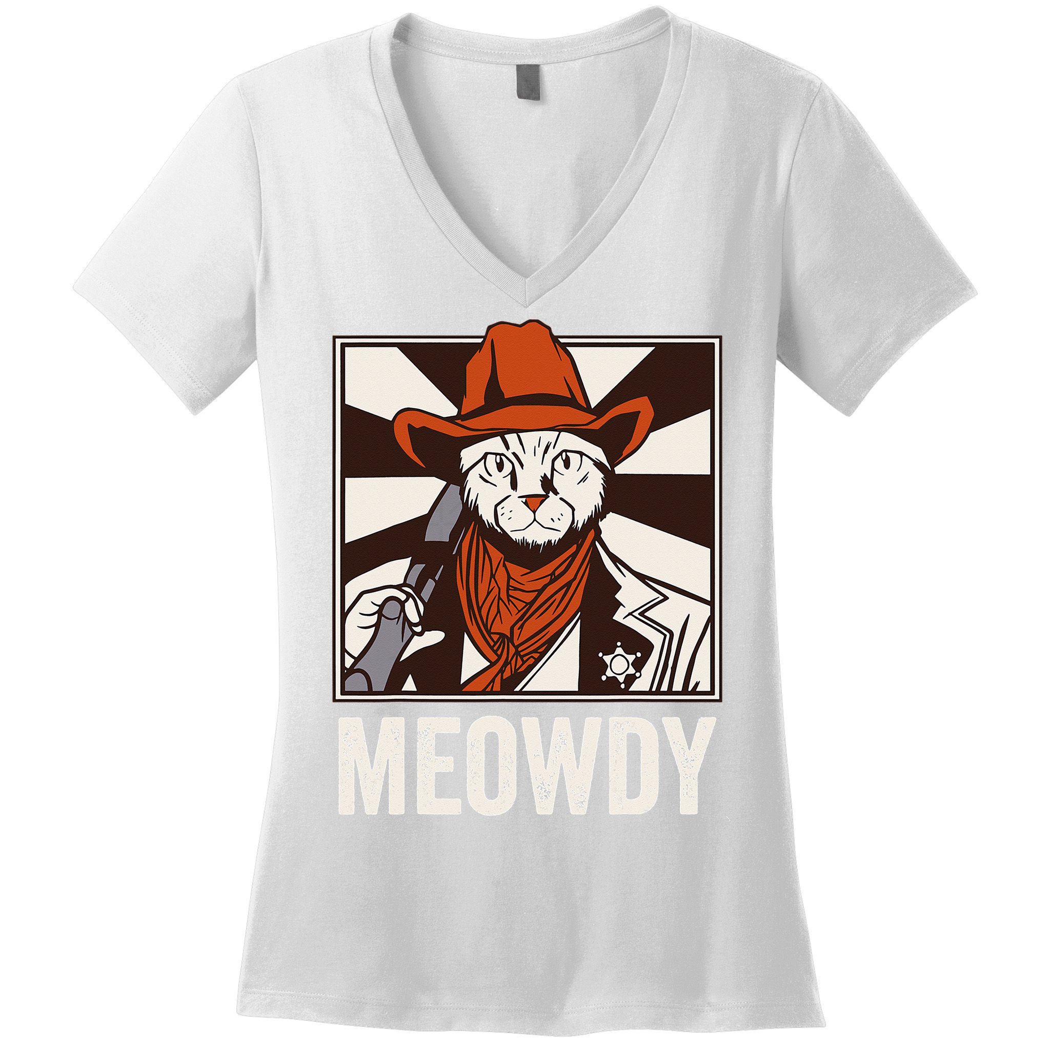 Meowdy Howdy Cat Kitten Country Western Yeehaw Women's V-Neck T-Shirt