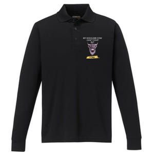 My Highland Cow CanT Fight But I Can Funny Highland Cow Performance Long Sleeve Polo