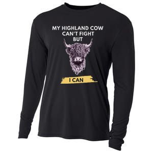 My Highland Cow CanT Fight But I Can Funny Highland Cow Cooling Performance Long Sleeve Crew