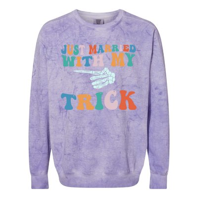 Matching Halloween Couples Just Married She Is My Trick Gift Colorblast Crewneck Sweatshirt