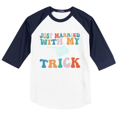 Matching Halloween Couples Just Married She Is My Trick Gift Baseball Sleeve Shirt