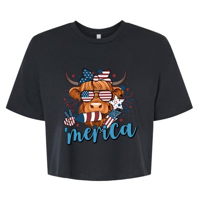 Merica Highland Cow 4th Of July Celebration Bella+Canvas Jersey Crop Tee