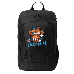 Merica Highland Cow 4th Of July Celebration City Backpack