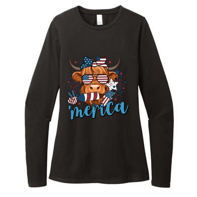 Merica Highland Cow 4th Of July Celebration Womens CVC Long Sleeve Shirt