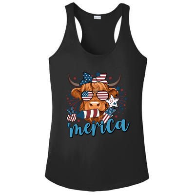 Merica Highland Cow 4th Of July Celebration Ladies PosiCharge Competitor Racerback Tank