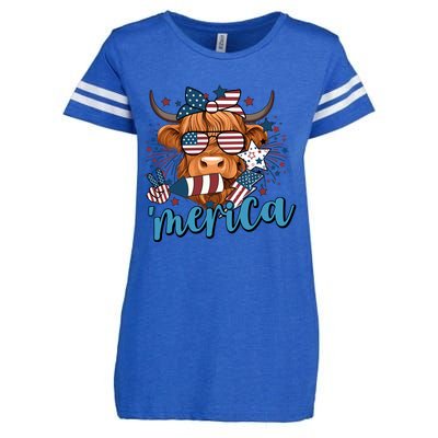 Merica Highland Cow 4th Of July Celebration Enza Ladies Jersey Football T-Shirt