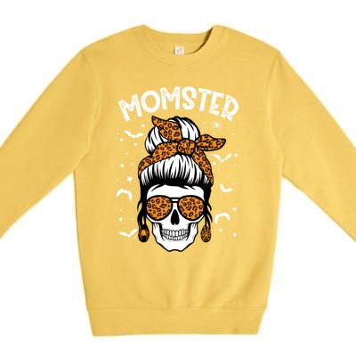 Momster Halloween Costume Skull Mom Messy Hair Bun Monster Gift Premium Crewneck Sweatshirt