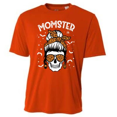 Momster Halloween Costume Skull Mom Messy Hair Bun Monster Gift Cooling Performance Crew T-Shirt