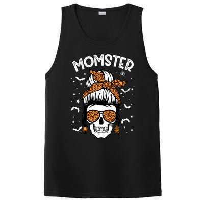 Momster Halloween Costume Skull Mom Messy Hair Bun Monster Gift PosiCharge Competitor Tank