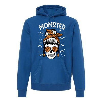 Momster Halloween Costume Skull Mom Messy Hair Bun Monster Gift Premium Hoodie