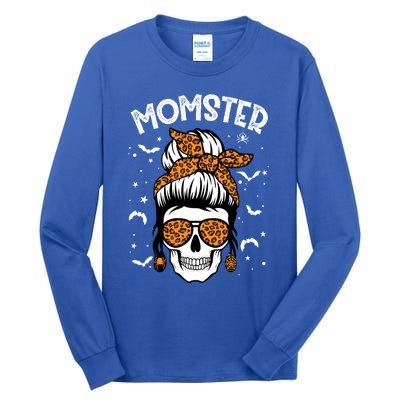 Momster Halloween Costume Skull Mom Messy Hair Bun Monster Gift Tall Long Sleeve T-Shirt