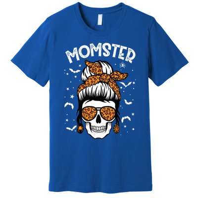 Momster Halloween Costume Skull Mom Messy Hair Bun Monster Gift Premium T-Shirt