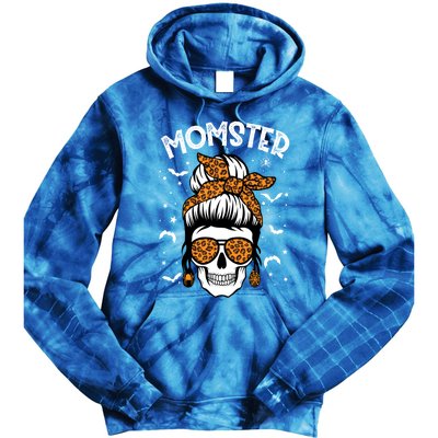 Momster Halloween Costume Skull Mom Messy Hair Bun Monster Gift Tie Dye Hoodie