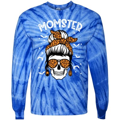 Momster Halloween Costume Skull Mom Messy Hair Bun Monster Gift Tie-Dye Long Sleeve Shirt