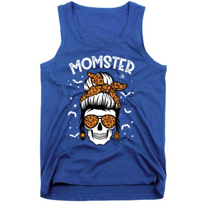 Momster Halloween Costume Skull Mom Messy Hair Bun Monster Gift Tank Top