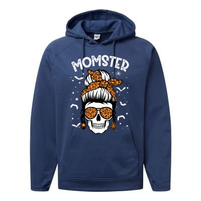 Momster Halloween Costume Skull Mom Messy Hair Bun Monster Gift Performance Fleece Hoodie