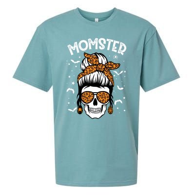 Momster Halloween Costume Skull Mom Messy Hair Bun Monster Gift Sueded Cloud Jersey T-Shirt