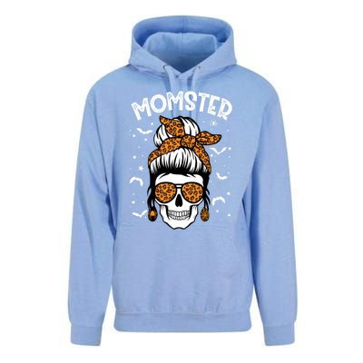 Momster Halloween Costume Skull Mom Messy Hair Bun Monster Gift Unisex Surf Hoodie