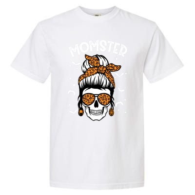 Momster Halloween Costume Skull Mom Messy Hair Bun Monster Gift Garment-Dyed Heavyweight T-Shirt