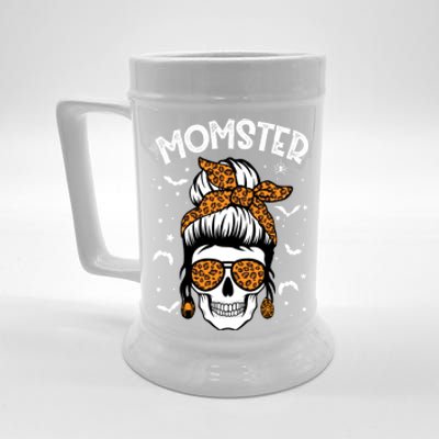 Momster Halloween Costume Skull Mom Messy Hair Bun Monster Gift Beer Stein