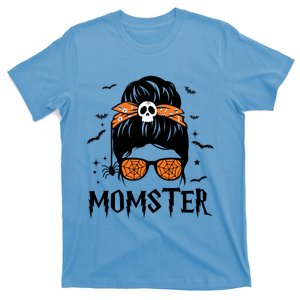 Momster Halloween Costume Skull Mom Messy Hair Bun Monster Meaningful Gift T-Shirt