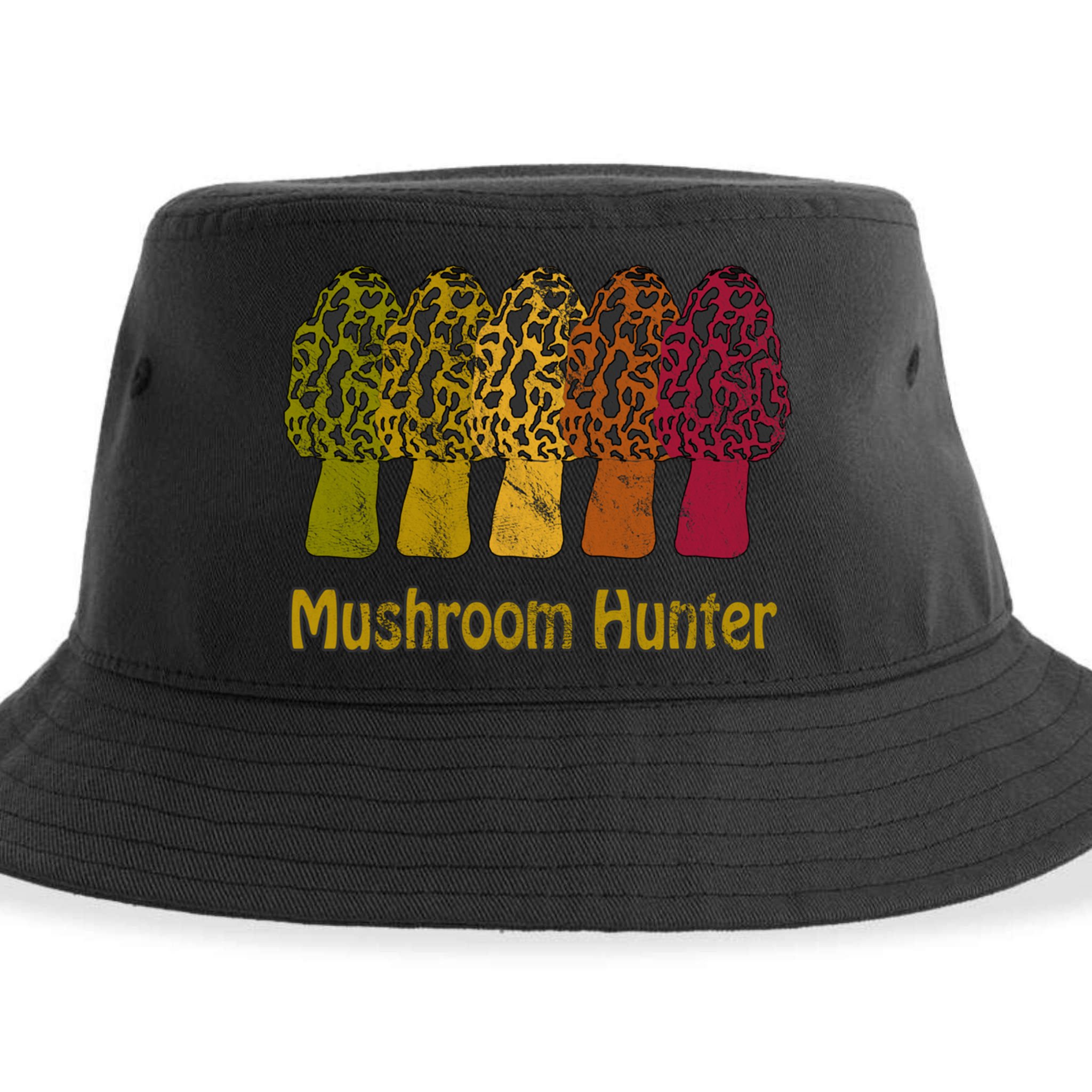 Mushroom Hunter Cute Gift Fun Morel Hunting Distressed Look Gift Sustainable Bucket Hat
