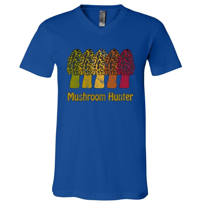 Mushroom Hunter Cute Gift Fun Morel Hunting Distressed Look Gift V-Neck T-Shirt