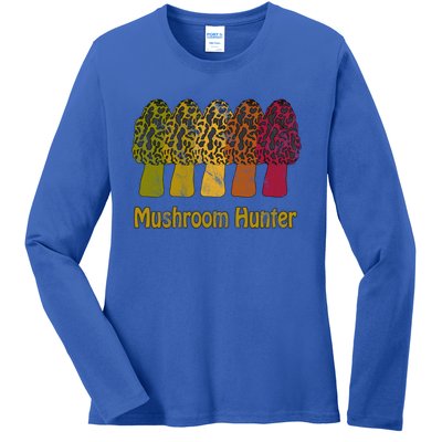 Mushroom Hunter Cute Gift Fun Morel Hunting Distressed Look Gift Ladies Long Sleeve Shirt