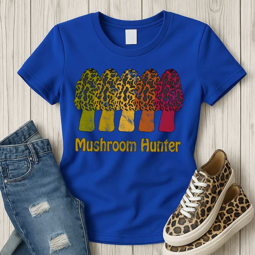 Mushroom Hunter Cute Gift Fun Morel Hunting Distressed Look Gift Womens T-Shirt